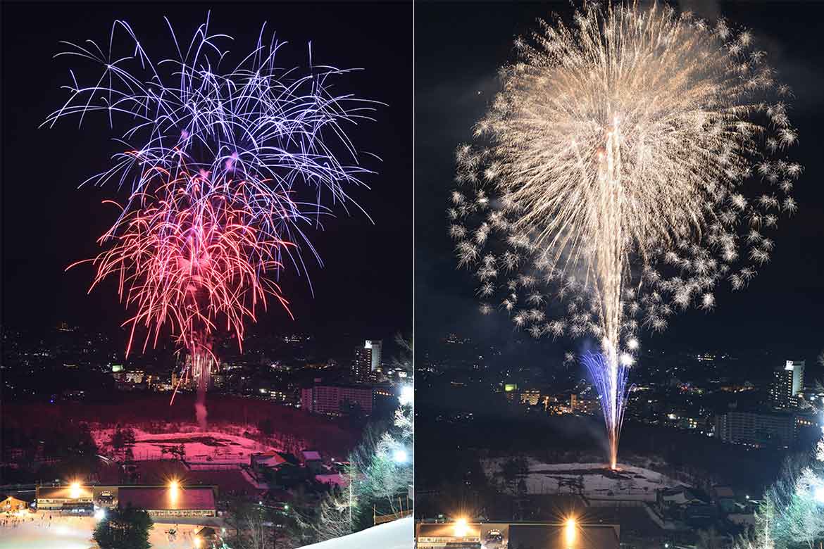 雪景色の中で楽しむ草津温泉の打ち上げ花火「冬花火」3/4に開催！