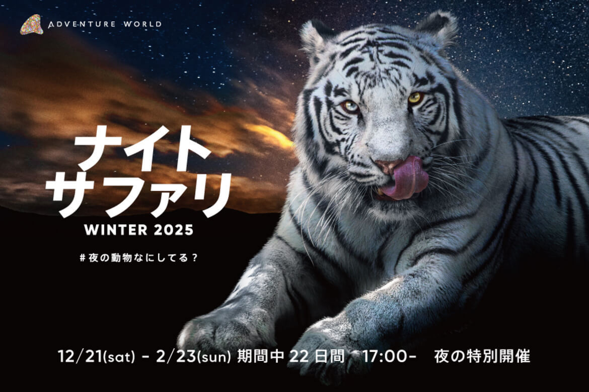 和歌山県・南紀白浜、アドベンチャーワールド「ナイトサファリ WINTER 2025」12/21より開催